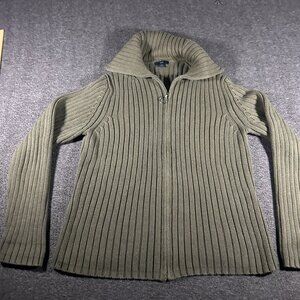 Vintage Gap Sweater Womens Size XL Green Ribbed Full Zip Mock Neck 90s Y2K 2002
